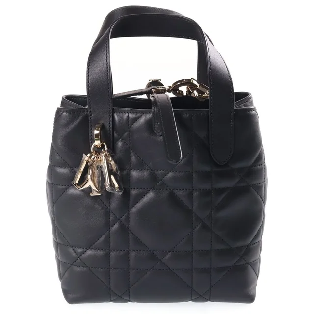 Dior Macro Cannage Toujours Leather 2-Way Handbag Black in Black Leather from The Reluxe
