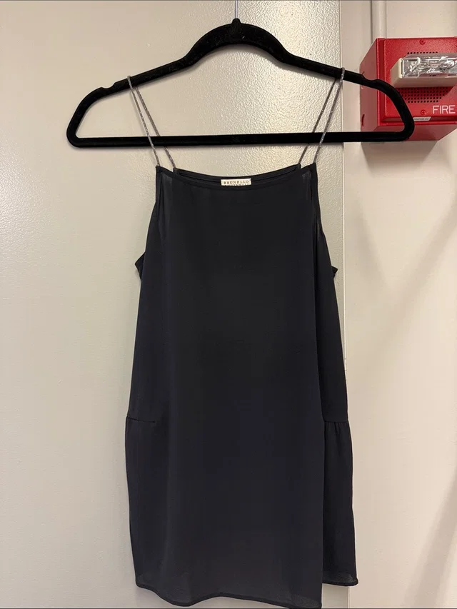 Brunello Cucinelli Silk-Look Slip Dress With Thin Straps in black Silk from Poshmark