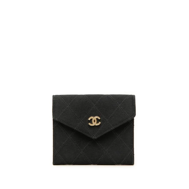 Black Chanel CC Satin Flap Coin Pouch in Black Satin from Designer Revival