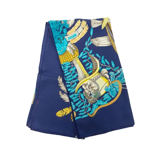 Blue Hermès Chapeau! Silk Scarf 90 Scarves in Blue Silk from Designer Revival