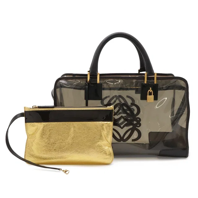 Loewe Amazona 36 Anagram Tote Bag Vinyl Leather Clear Black Gold in Black Leather from The Reluxe