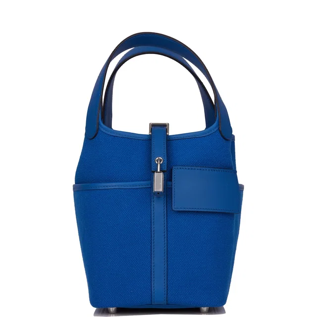 Hermès Picotin Cargo 18 Bleu France Swift and Toile Canvas Palladium Hardware in Blue Swift leather from Madison Avenue Couture