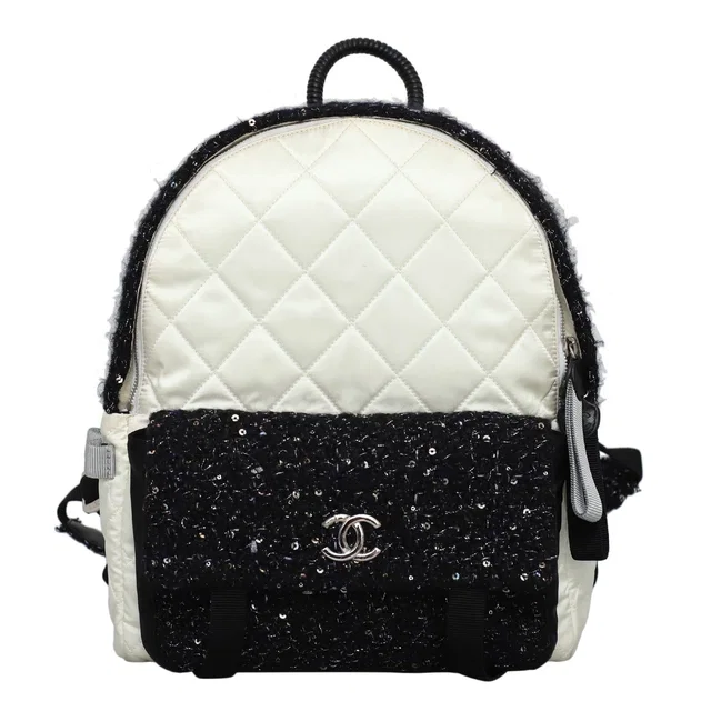 Chanel Black/White Quilted Nylon & Tweed Backpack in Black Nylon from Luxury Promise
