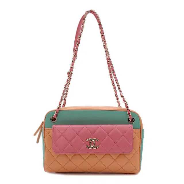 Chanel Shoulder Bag Multicolor Gold Leather CC Logo in Gold Leather from The Reluxe