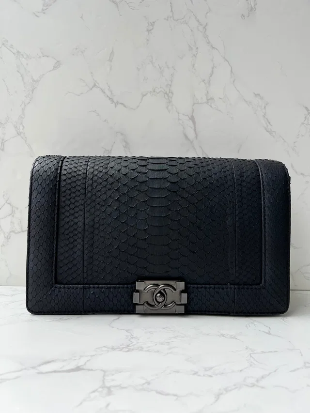 Chanel Boy So Black Python New Medium #19 2014 Comes with Box and Dustbag in Black Python from Luxury Promise