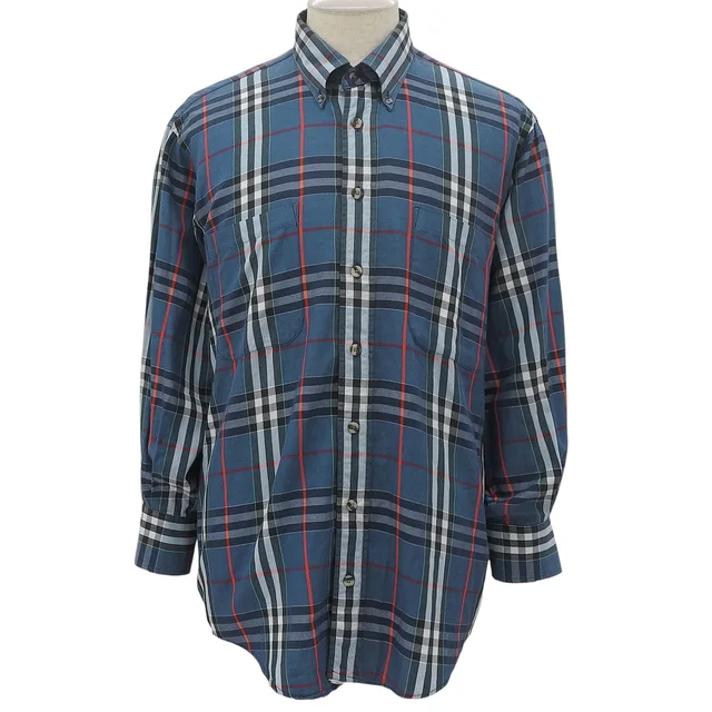 Burberry Novacheck pattern logo button long-sleeve shirt #L blue/multi from VINTAGE QOO TOKYO