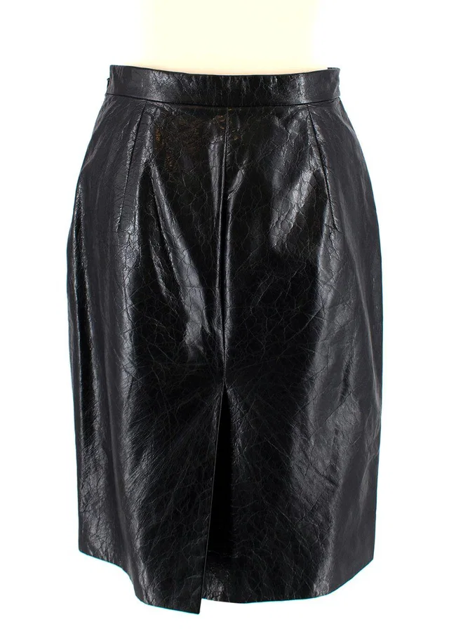 Miu Miu Black Crackled Leather Pencil Skirt in Black Leather from HEWI
