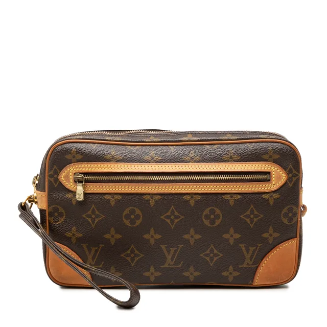 Brown Louis Vuitton Monogram Marly Dragonne GM Clutch Bag in Brown Coated canvas from Designer Revival