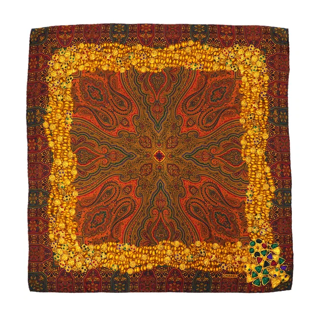 Chanel Vintage Paisley Pattern Scarf Multicolor Silk in Multicolor Silk from Luxury Promise