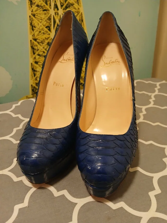 Christian Louboutin Snake Leather Platform Heels Sz.39 in blue Leather from Poshmark