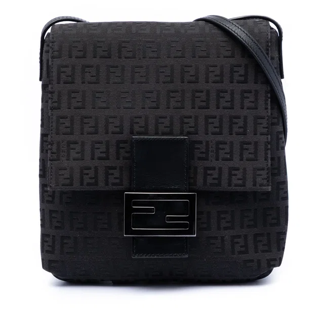 Black Fendi Zucchino Canvas Crossbody in Black Canvas from Designer Revival