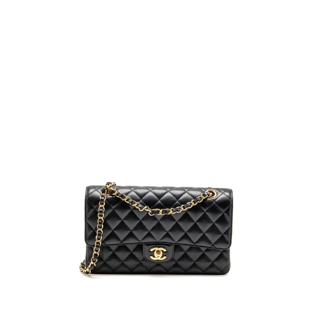 Chanel MEDIUM CLASSIC DOUBLE FLAP bag CAVIAR BLACK GHW in Black Caviar leather from EMIER