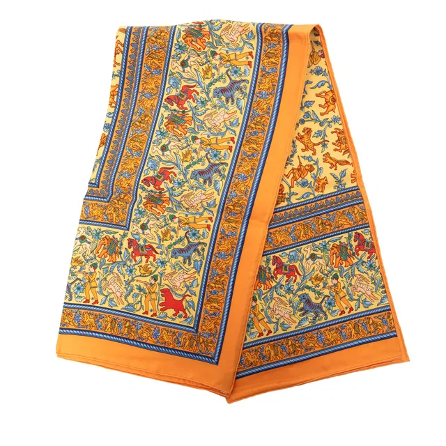 Orange Hermès Chasse En Inde Silk Scarf 90 Scarves in Orange Silk from Designer Revival