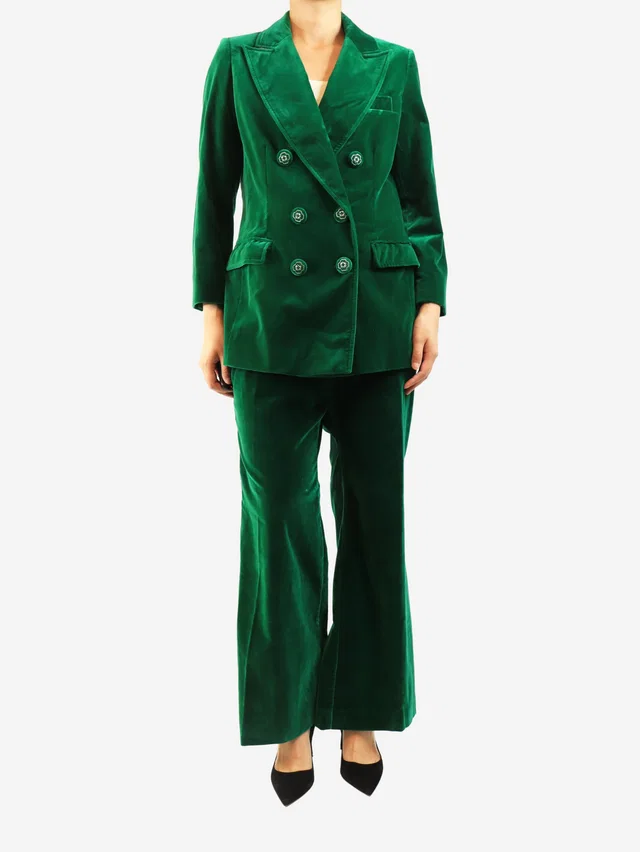 Etro Green two-piece velvet suit set - size UK 14 in Green Velvet from Sign of the Times
