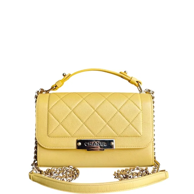 Chanel Label Click Small - Quilted Grained Calfskin Yellow Gold Hardware Series 23 in Yellow Caviar leather from Luxury Promise