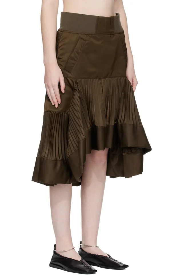 sacai Brown Nylon Twill Midi Skirt, photo 2 of 4 from SSENSE