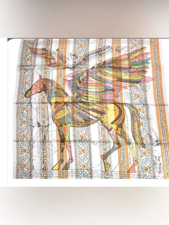 Vintage Shawl Le Pegase D'hermes By Christian Renonciat Silk Scarf in yellow|pink Silk from Poshmark, photo 1 of 1