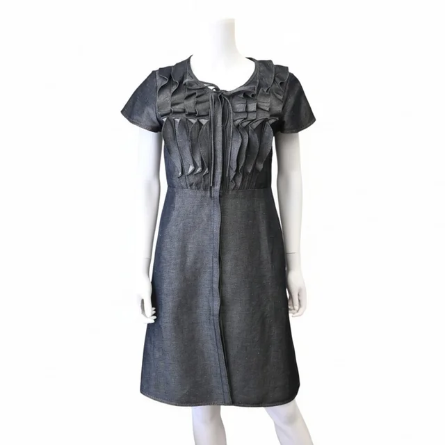 Valentino Garavani Ruffle Detail Denim A-Line Dress in Denim from Clotheshorse Anonymous