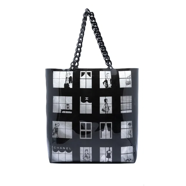 Black Chanel Vinyl Coco Window Tote in Black Resin from Designer Revival