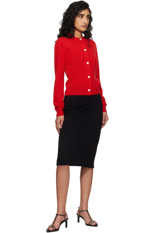 Jil Sander Red Lightweight Wool Crew Neck Cardigan, photo 4 of 4 from SSENSE