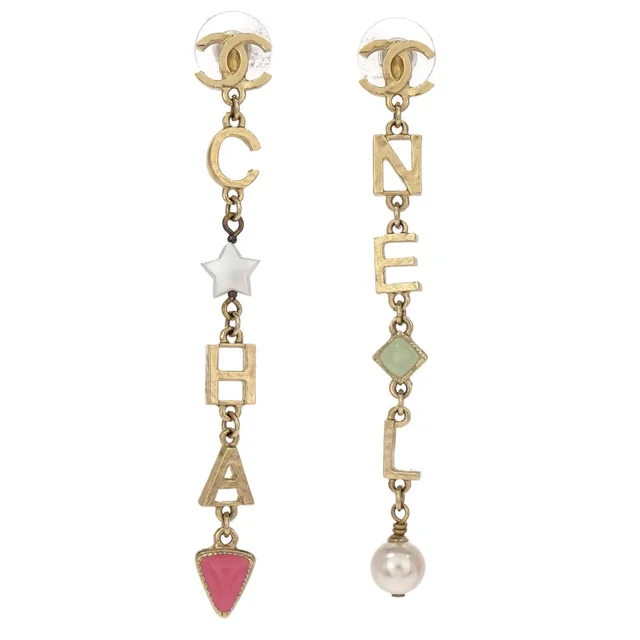 Chanel Dangle Pierced Earrings CC Logo Costume Pearl Gold in Gold from AMORE Vintage Tokyo