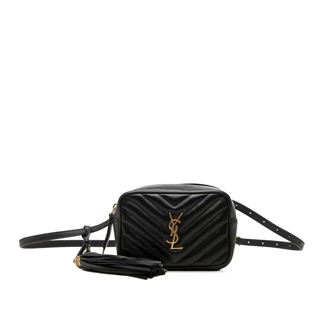 Black Saint Laurent Chevron Calfskin Monogram Tassel Lou Belt Bag in Black Calfskin from Designer Revival