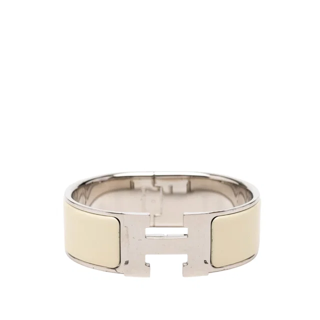 Beige Hermès Wide Enamel Clic Clac H Bracelet PM in Beige from Designer Revival