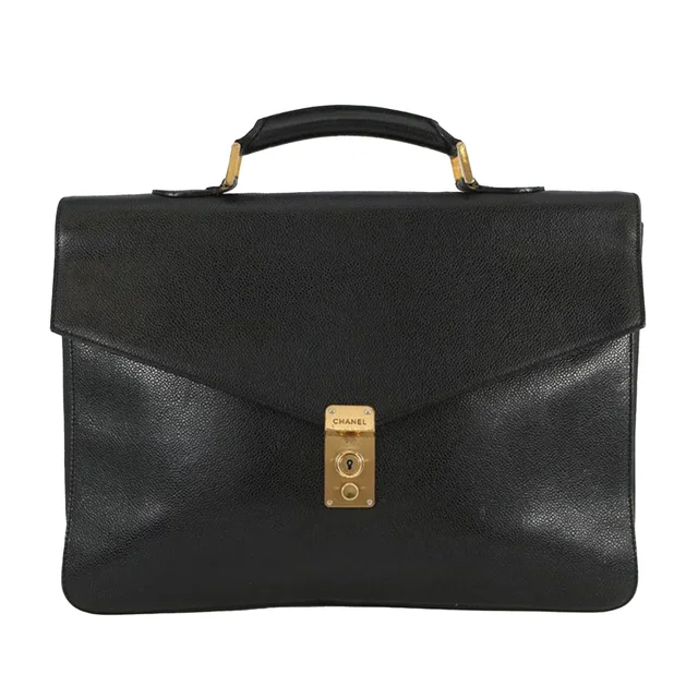 Black Chanel Caviar Briefcase Business Bag in Black Caviar leather from Designer Revival