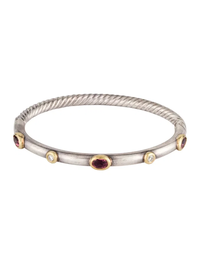 David Yurman Tourmaline & Diamond Hinged Bangle, 6.25" in multicolor from The RealReal