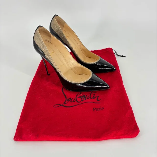 Christian Louboutin Tucsick Patent Pump Black/Gold Glitter Women Size 40.5 Gala in gold|black Patent leather from Poshmark