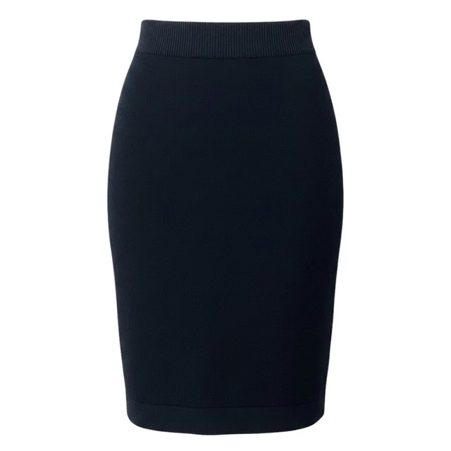 Chanel Vintage Knit Skirt Pencil Knee-Length Navy Cotton in Navy from The Reluxe