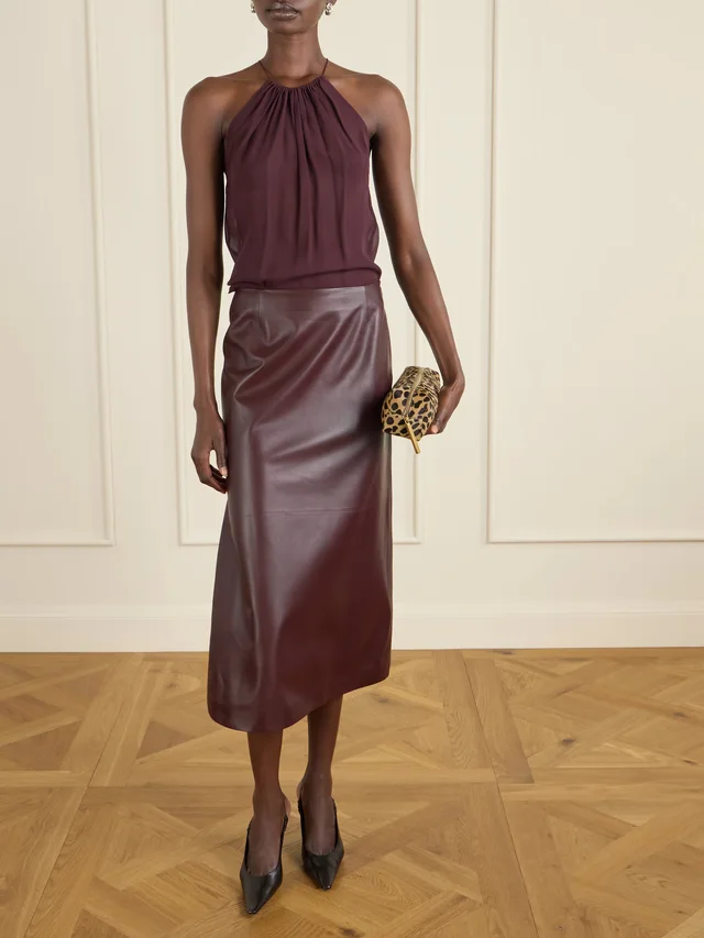 VERONICA DE PIANTE Gisele paneled leather midi skirt in Red, photo 2 of 2 from NET-A-PORTER (Canada)