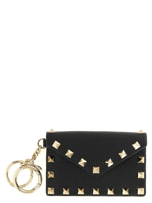 Valentino Garavani Rockstud Card Case — Black Hammered Calf Leather Cases in Black Calfskin from HEWI