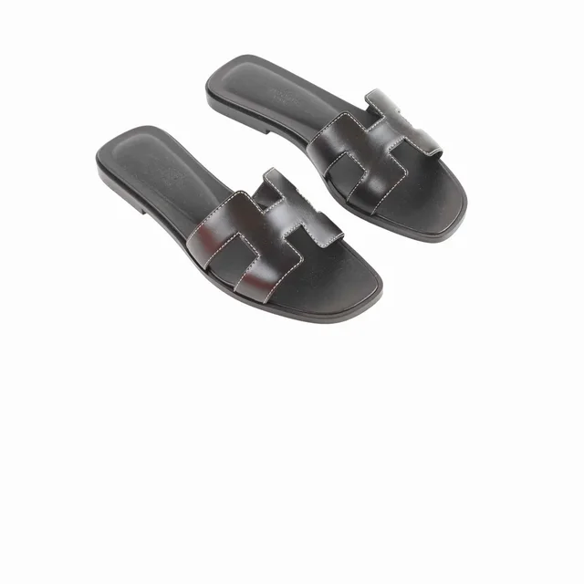 Hermès Oran Sandal Noir - Size 35 in Black Calfskin from The Purse Affair