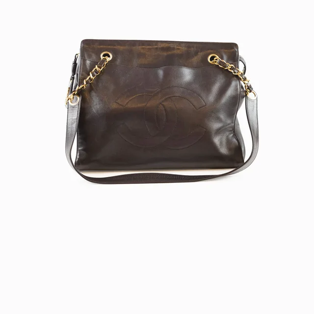 Chanel Vintage CC Chain Tote Black in Black Lambskin from The Purse Affair
