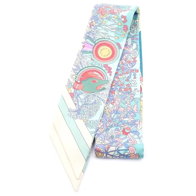 Hermès Twilly Pony Pit Stop Scarf Silk White Multicolor in White Silk from The Reluxe