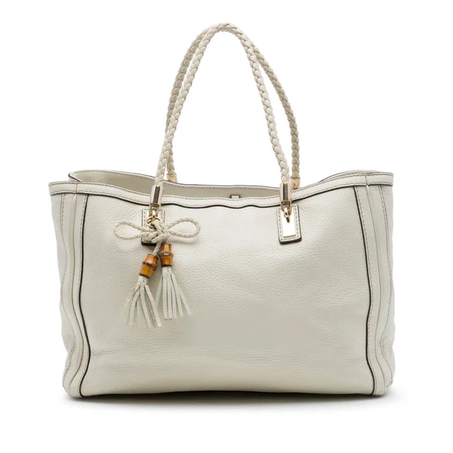White Gucci Calfskin Bella Tote in White Calfskin from Designer Revival