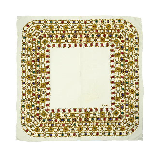 Chanel Vintage Jewelry Pattern Scarf White Silk in White Silk from Luxury Promise