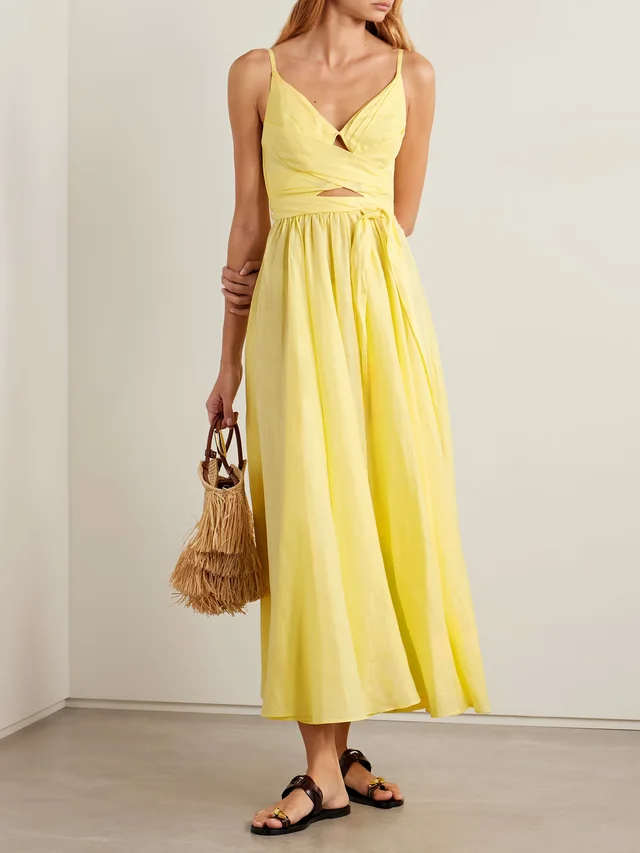 ZIMMERMANN Awaken gathered linen midi dress in Yellow, photo 2 of 2 from NET-A-PORTER (Canada)