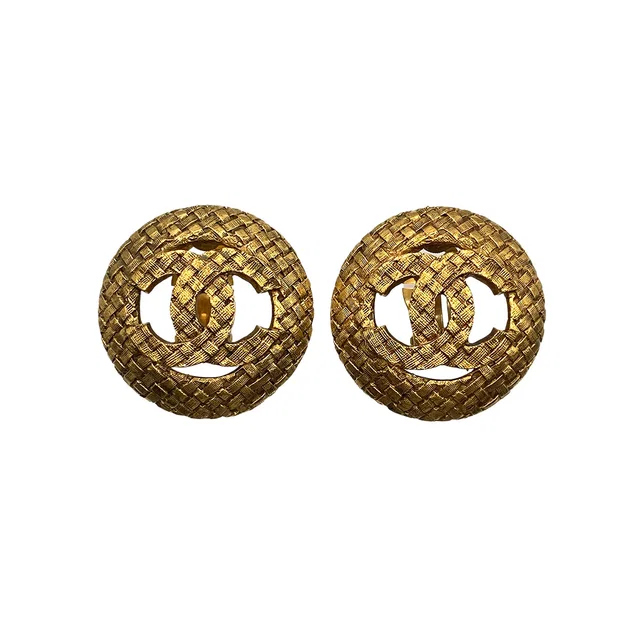 Chanel Vintage Earrings Round Cocomark Gold Accessory 29 in Gold from Luxury Promise