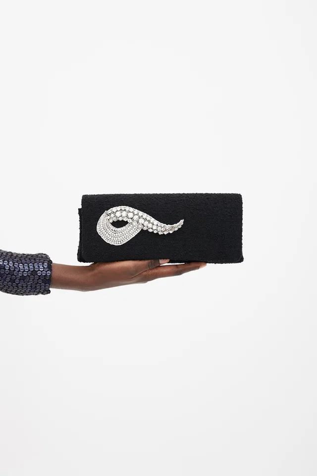 Chanel Black Tweed 2006 Autumn Embellished Clutch in Black Tweed from VSP Consignment