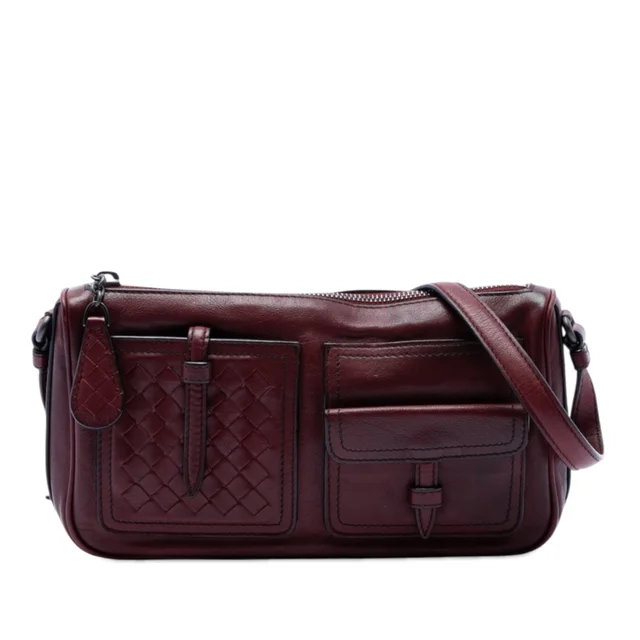Red Bottega Veneta Intrecciato Trimmed Multi Pocket Leather Shoulder Bag in Red Woven leather from Designer Revival, photo 1 of 1