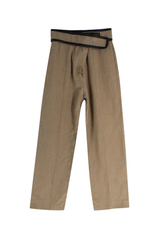 Celine Green Velcro Wide Leg Linen Trousers in Green Leather from HEWI
