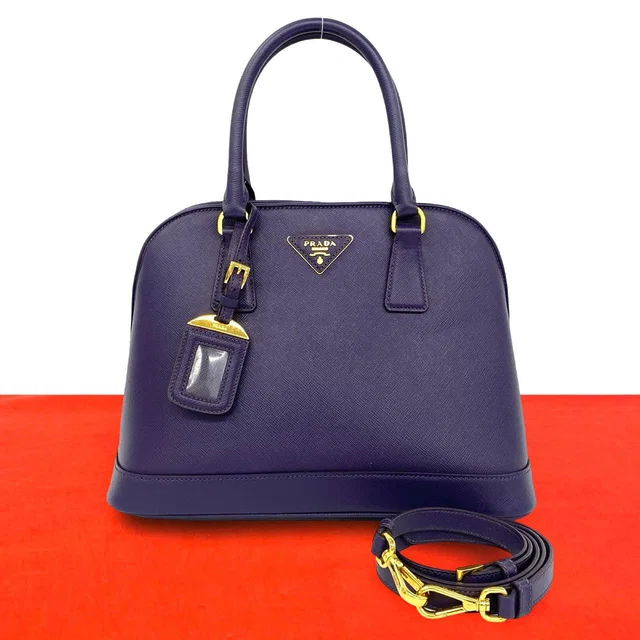 Prada Triangle Logo Saffiano Leather 2-Way Shoulder Bag Mini Tote Purple in Purple Saffiano leather from The Reluxe