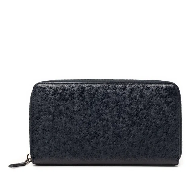 Blue Prada Saffiano Zip Around Long Wallet in Blue Saffiano leather from Designer Revival