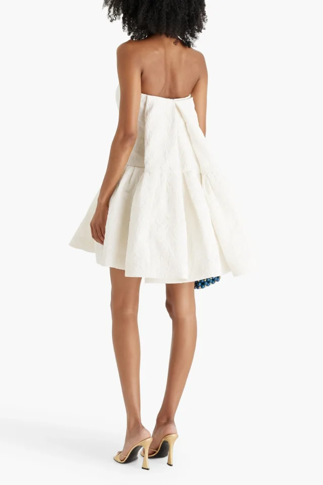 Oscar de la Renta Strapless Pleated Cloqué Mini Dress, photo 3 of 4 from THE OUTNET