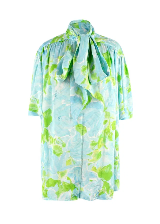 Balenciaga Blue and Green Silk Blouse in Blue Silk from HEWI