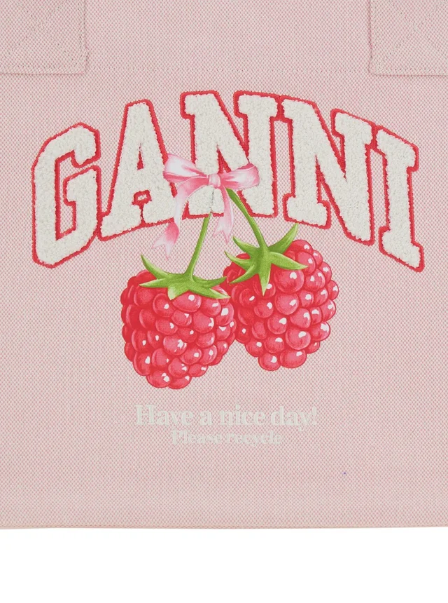 GANNI 'Trapeze Medium' Pink Tote bag with logo lettering and print on the front in cotton for women in Pink, photo 10 of 10 from Gaudenzi Boutique