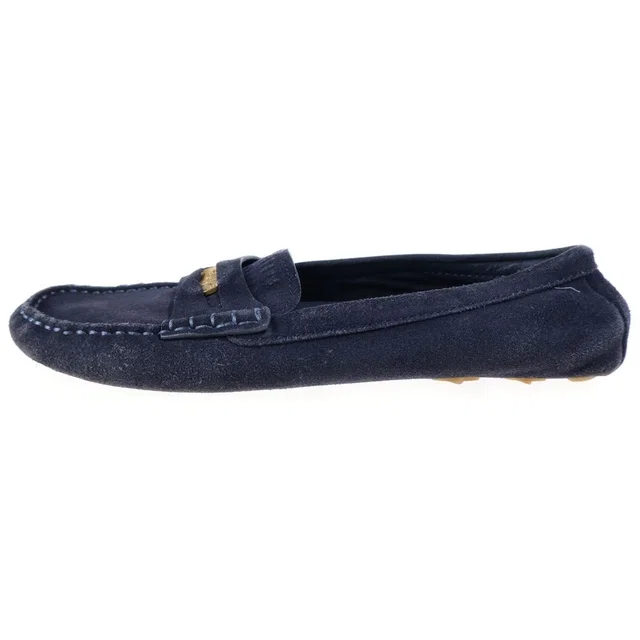 Miu Miu Coin Logo Stamp Suede Driving Shoes Navy in Navy Suede from The Reluxe