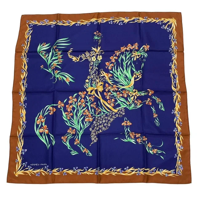 Hermès Scarf Silk Carre 90 Cheval Fleuri Flower Blooming Horse Blue in Blue Silk from The Reluxe